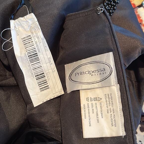 Principessa Bridal Black Printed Hi/Lo Fit & Flare Pleated Dress size 8 - Picture 13 of 15